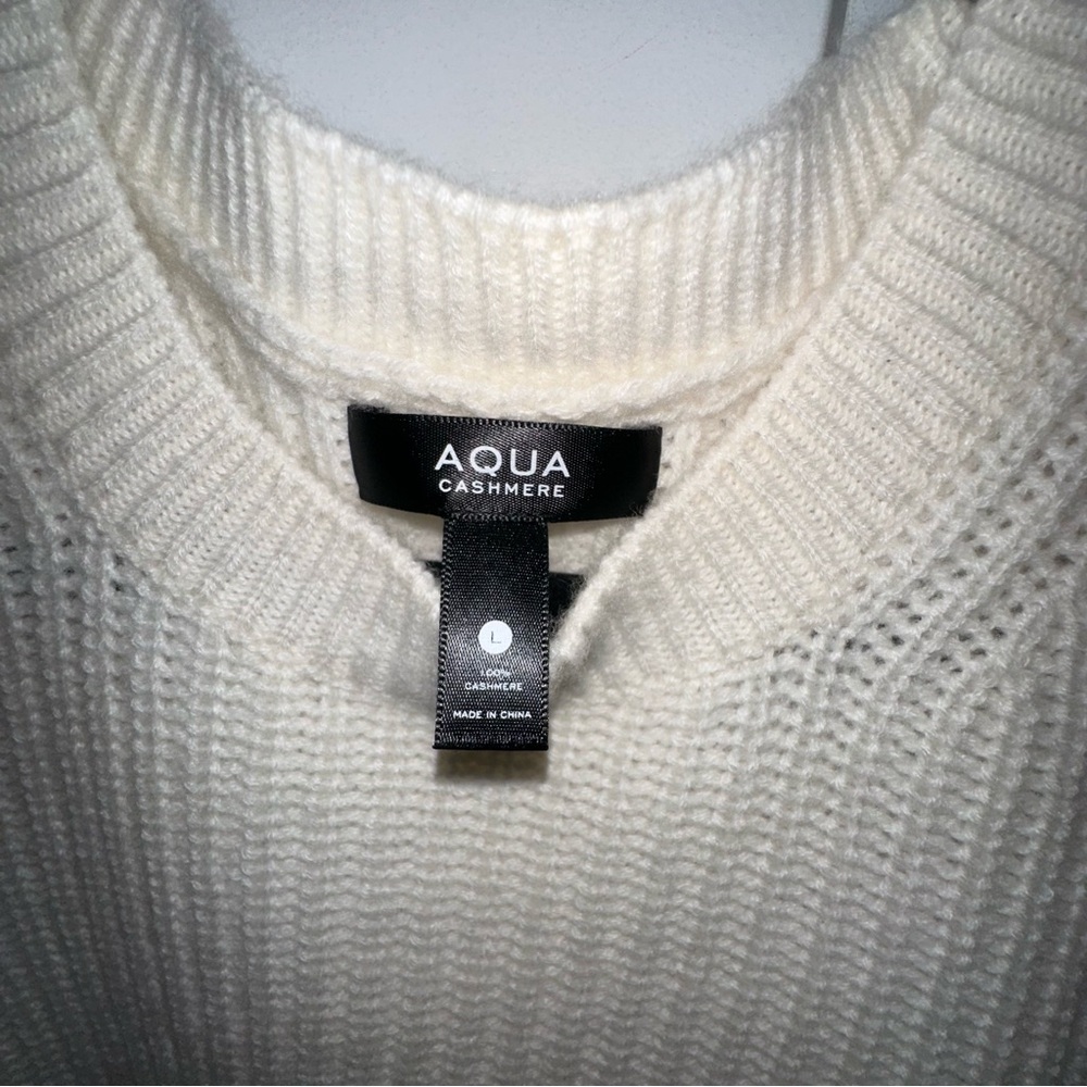 Women's Aqua Cashmere Shaker Puff Sleeve Cream Sweater - L - Picture 3 of 6